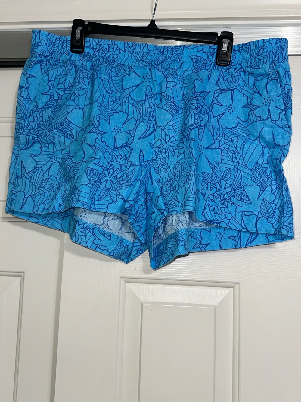 Hiho Blue Floral Women’s Elastic Waist Linen Shorts